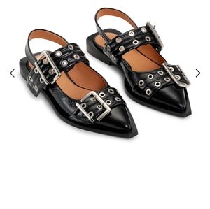 Ganni wide welt buckle ballerina flats